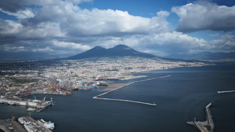 aerial hyperlapse zoom towards mount vesuvius in naples, italy