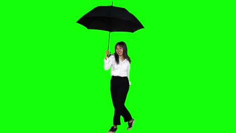 businesswoman dancing in studio with umbrella