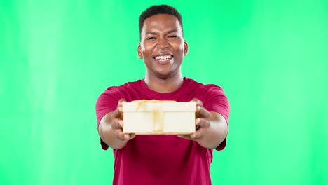 Sonrisa,-Cara-De-Hombre-Negro-Y-Caja-De-Regalo-En-Verde