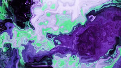 Animation-of-vibrant-coloured-purple-and-green-liquid-flowing-in-hypnotic-motion