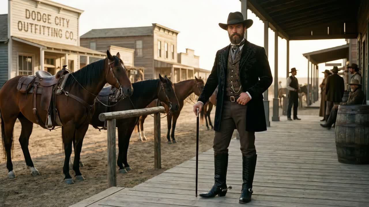 Man in Western Outfit in a Town