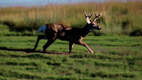 deer running through grassy field