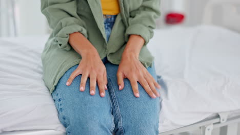 Woman,-hands-and-nervous-in-hospital-clinic