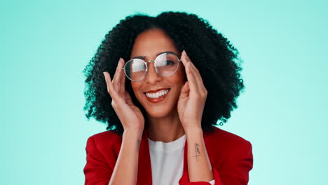 Revisión-De-Gafas,-Cuidado-De-Los-Ojos-Y-Rostro-De-Mujer-Negra