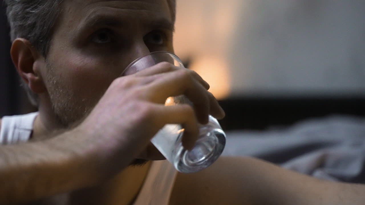 그의 방에 앉아 있는 남자