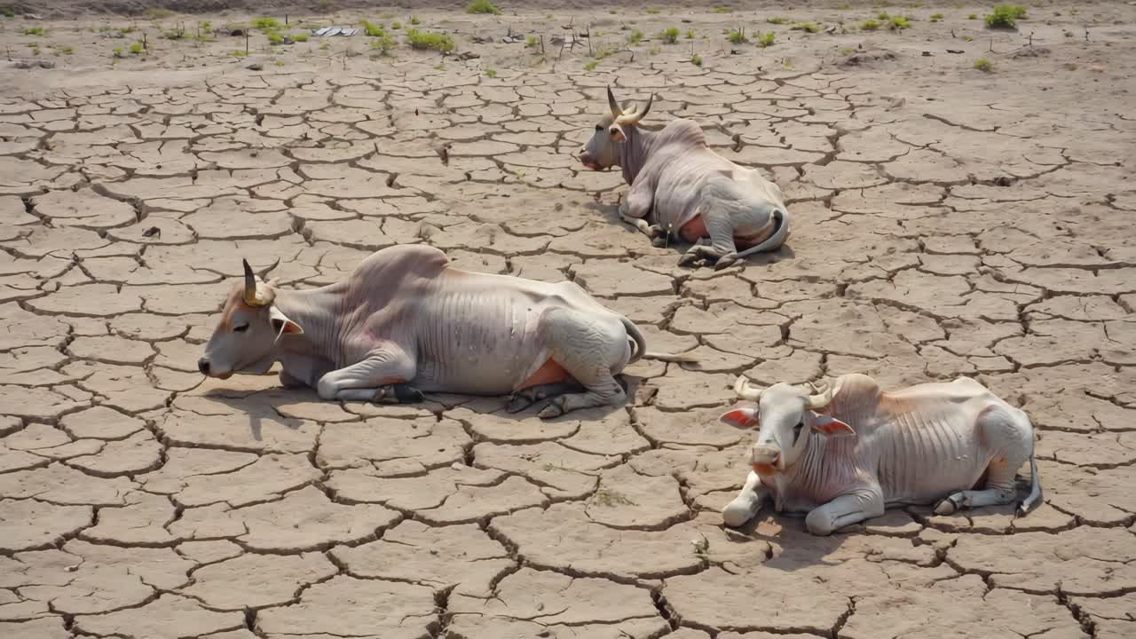 Cattle in a drought-stricken landscape