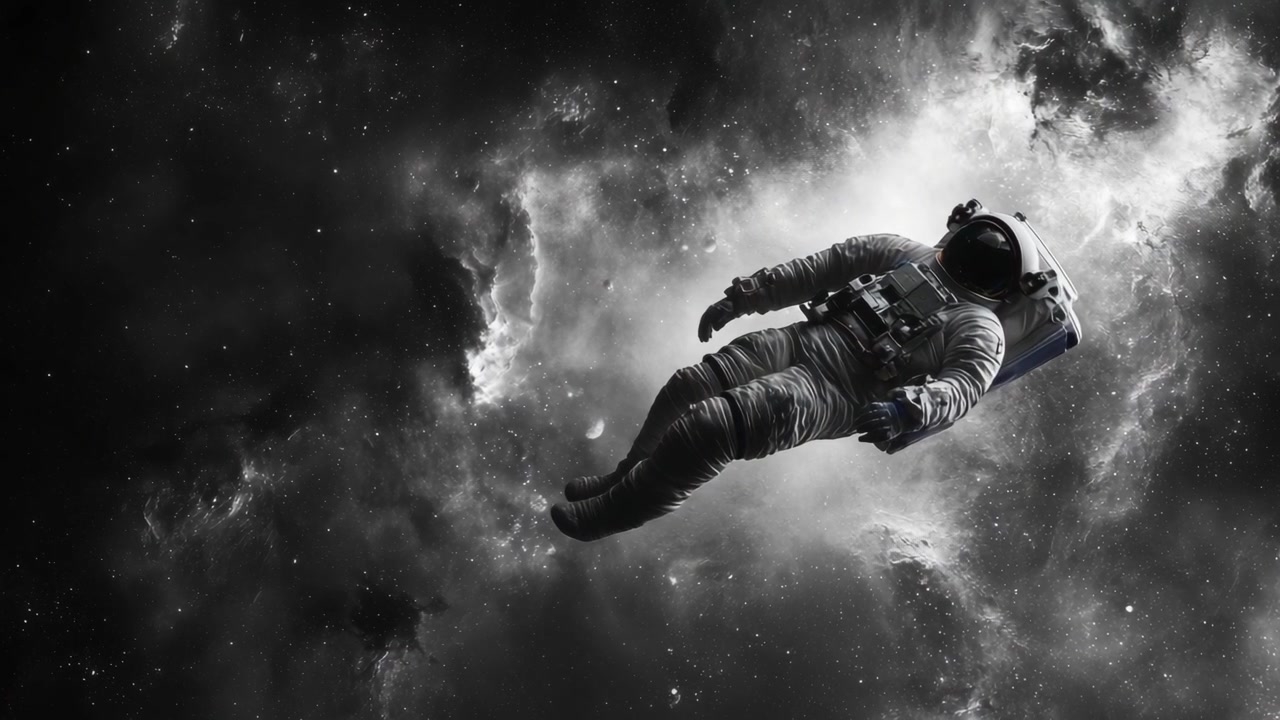 Astronaute flottant dans l'espace profond sur fond de nébuleuse