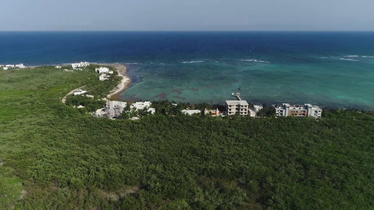 Aerial View of Coastline Overlooking the Caribbean Sea in Tulum, Mexico