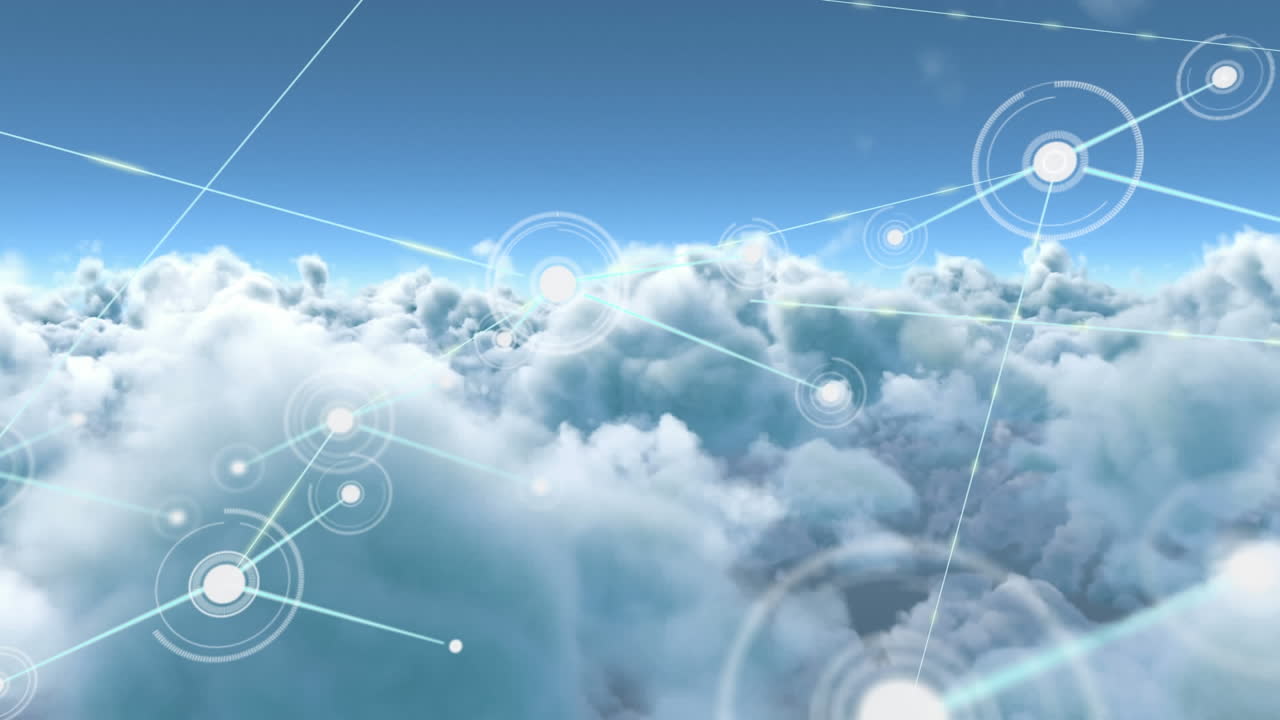 animación de la red de conexiones con iconos sobre nubes