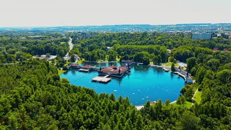 Aerial 4K drone footage of Thermal Lake of H&eacute;v&iacute;z in Hungary