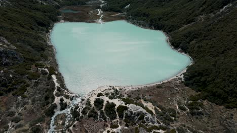 turquoise laguna esmeralda in argentina - aerial drone shot