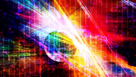 esfera de arco iris que refleja rayos de luz con partículas púrpuras que caen - animación de fondo de movimiento de bucle sin costuras de 4k
