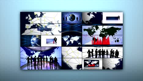 montaje de negocios en monitores y salas, animación