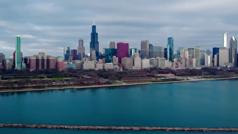 chicago aerial view over michigan lake