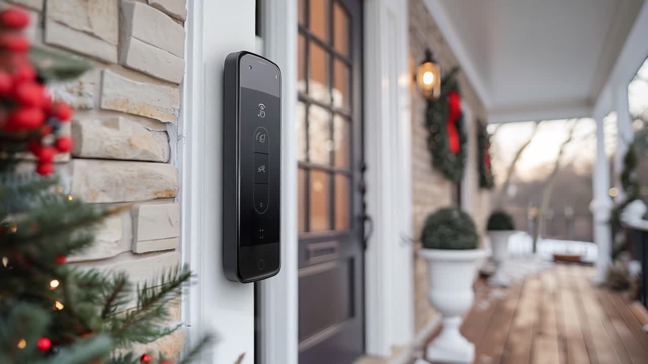Video Doorbell with Christmas Decorations