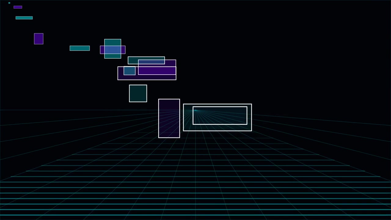 Abstrakt retro synthwave-gitter med svævende geometriske rektangler
