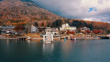 aerial view of lake in the mountains