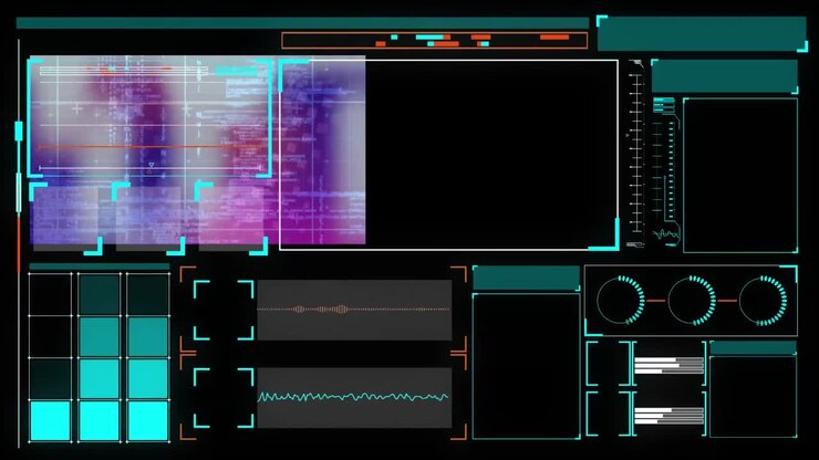 Animation of data processing over black background