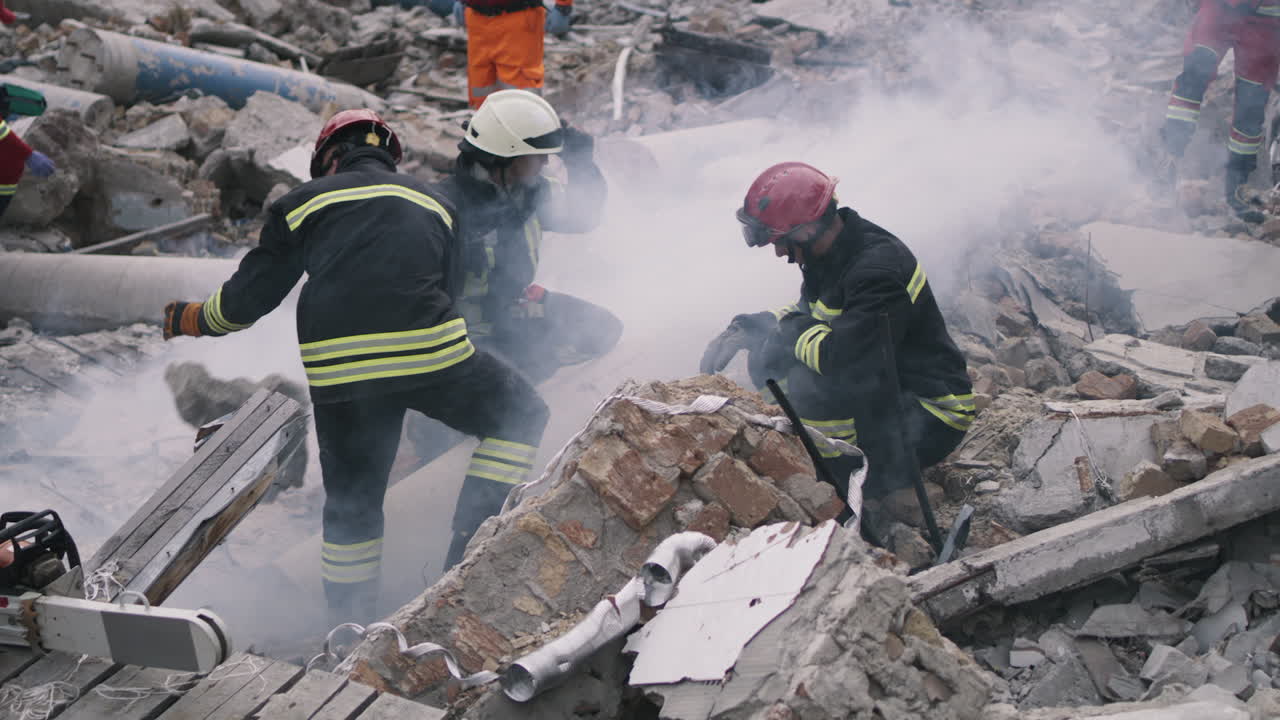 Rescue Efforts at a Building Collapse | Premium Stock Video Footage