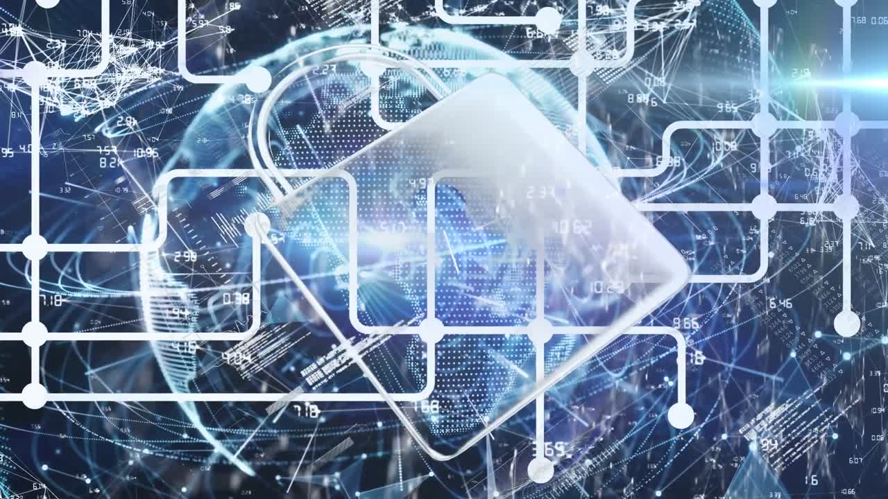 데이터 처리 및 배경으로 세계를 가진 온라인 보안  ⁇ 락의 애니메이션