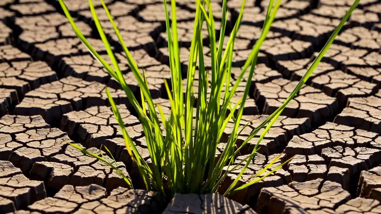 Resilient Grass in Dry, Cracked Earth