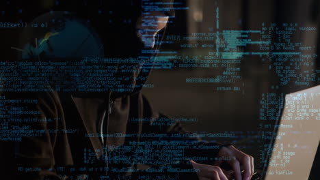 animación digital de un hacker usando una computadora portátil 4k