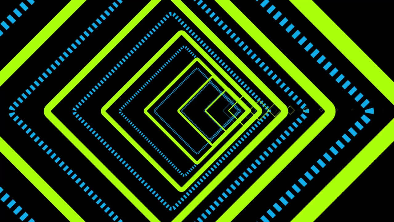 animación de texto de venta y formas coloridas a través de túnel digital