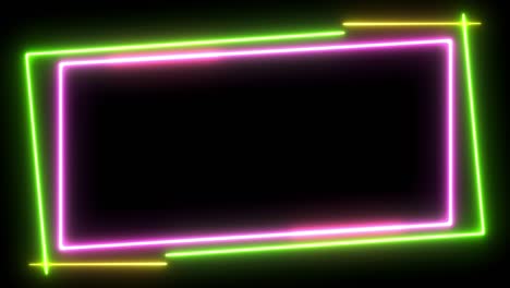 marco de neón en fondo negro. colorido brillo de neón color movimiento de fondo de bucle de arte sin costuras. animación en bucle ultravioleta. video 4k.