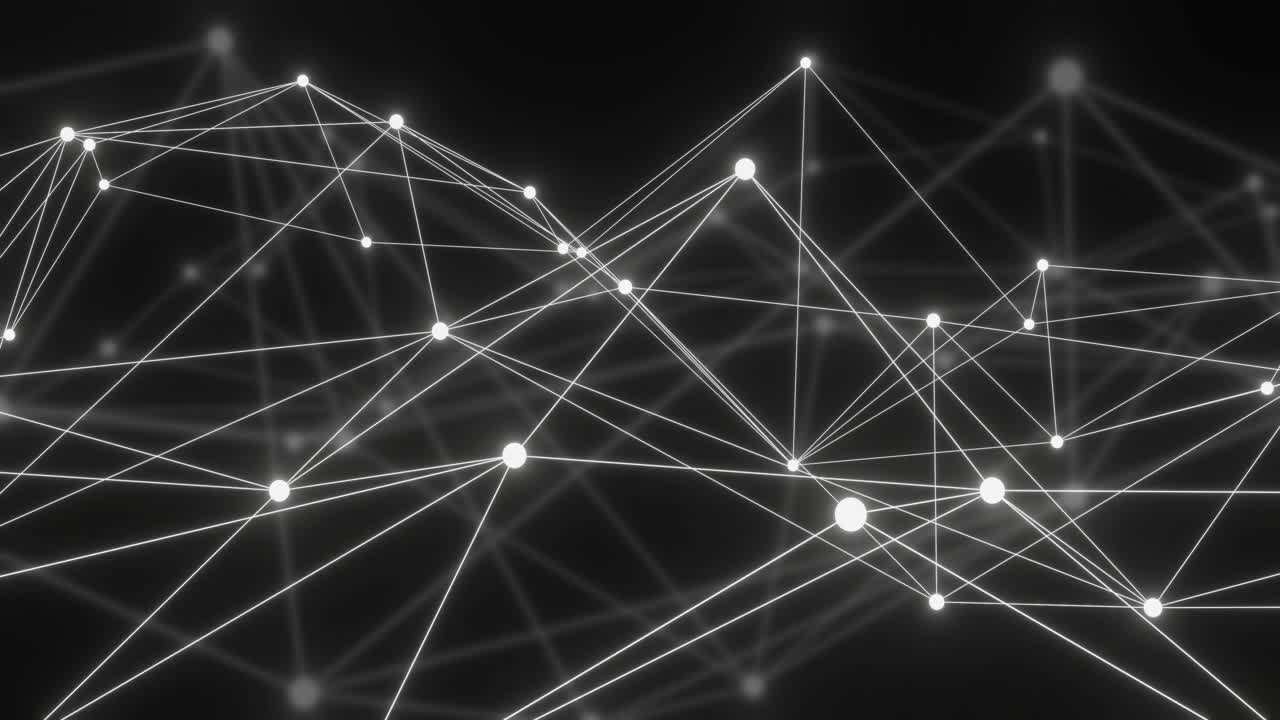 Animation of network of connections with glowing nodes over black background