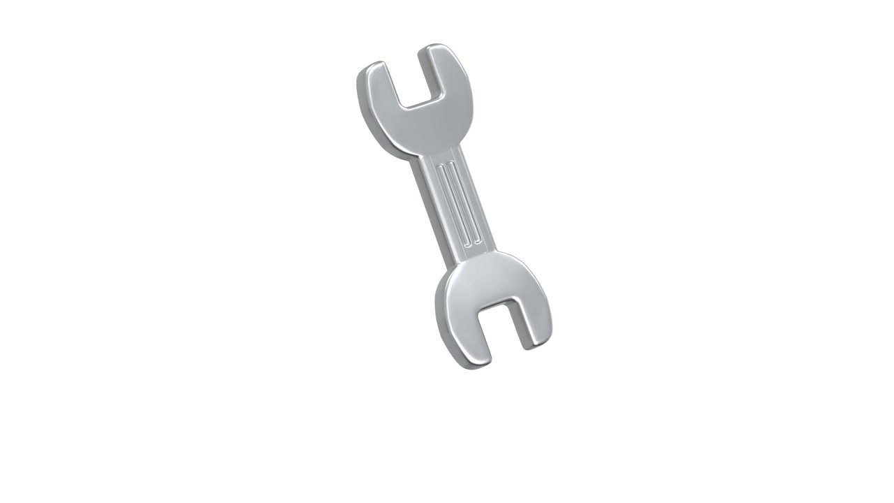 Rotating Silver Wrench Icon on White Background