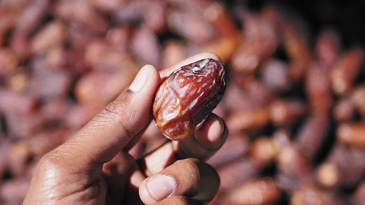 Hand holding a dried date
