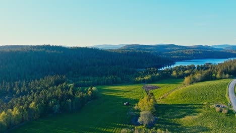 Idyllic View Of Green Fields And Forests In Countryside Norway - Drone Shot