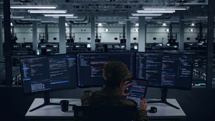 Military Personnel Working in a Data Center