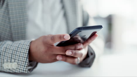 Phone,-hands-and-closeup-of-woman-in-the-office