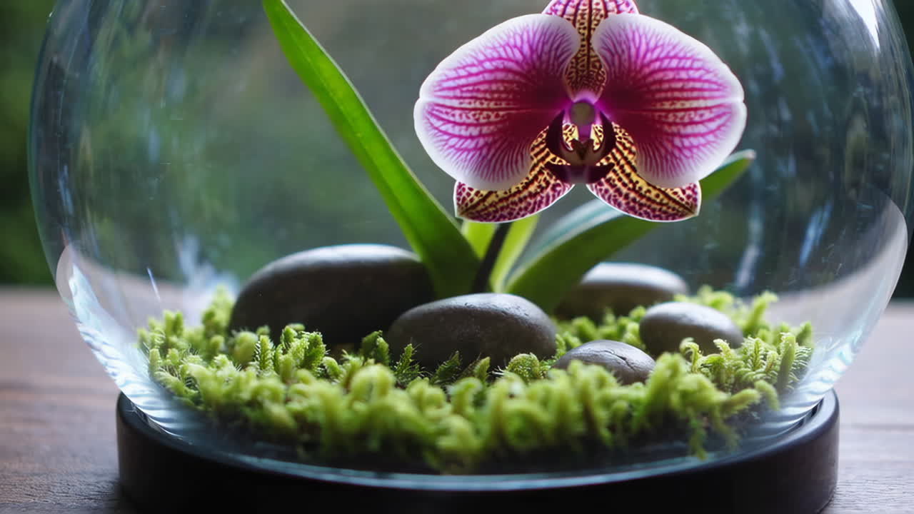 Purple Orchid in a Glass Terrarium