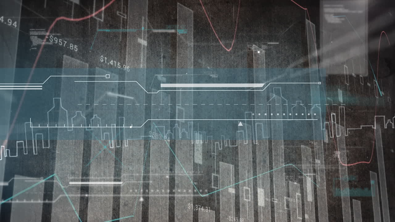animación del procesamiento de datos estadísticos sobre el paisaje urbano