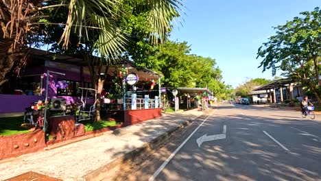 a vibrant street scene with decorations