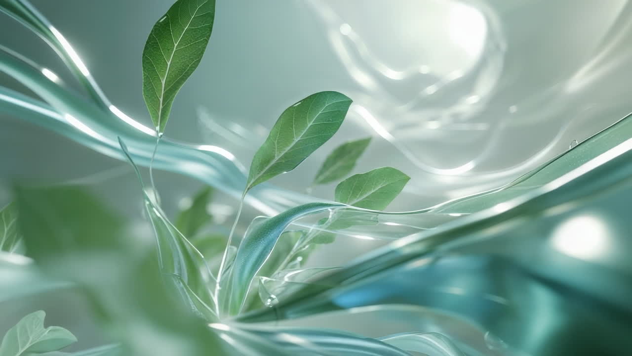 Ethereal Green Foliage with Luminous Abstract Forms
