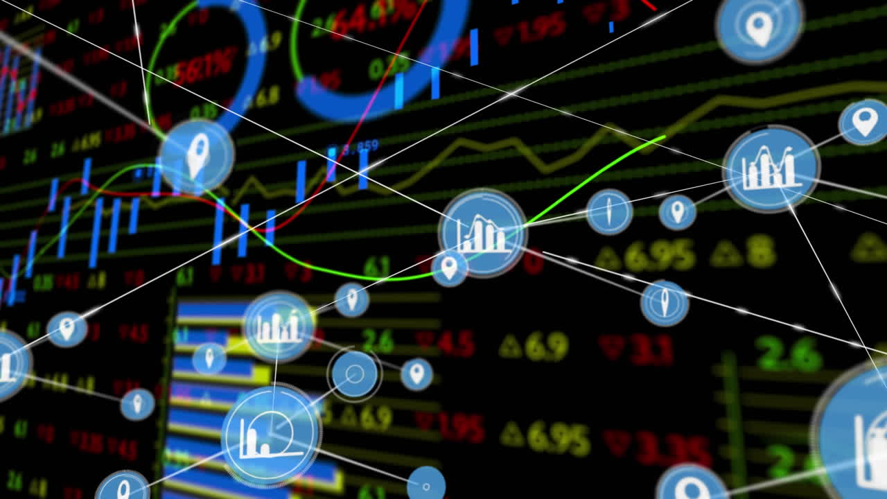 증권거래소 금융 데이터 처리와 연결 네트워크와 함께 선의 애니메이션
