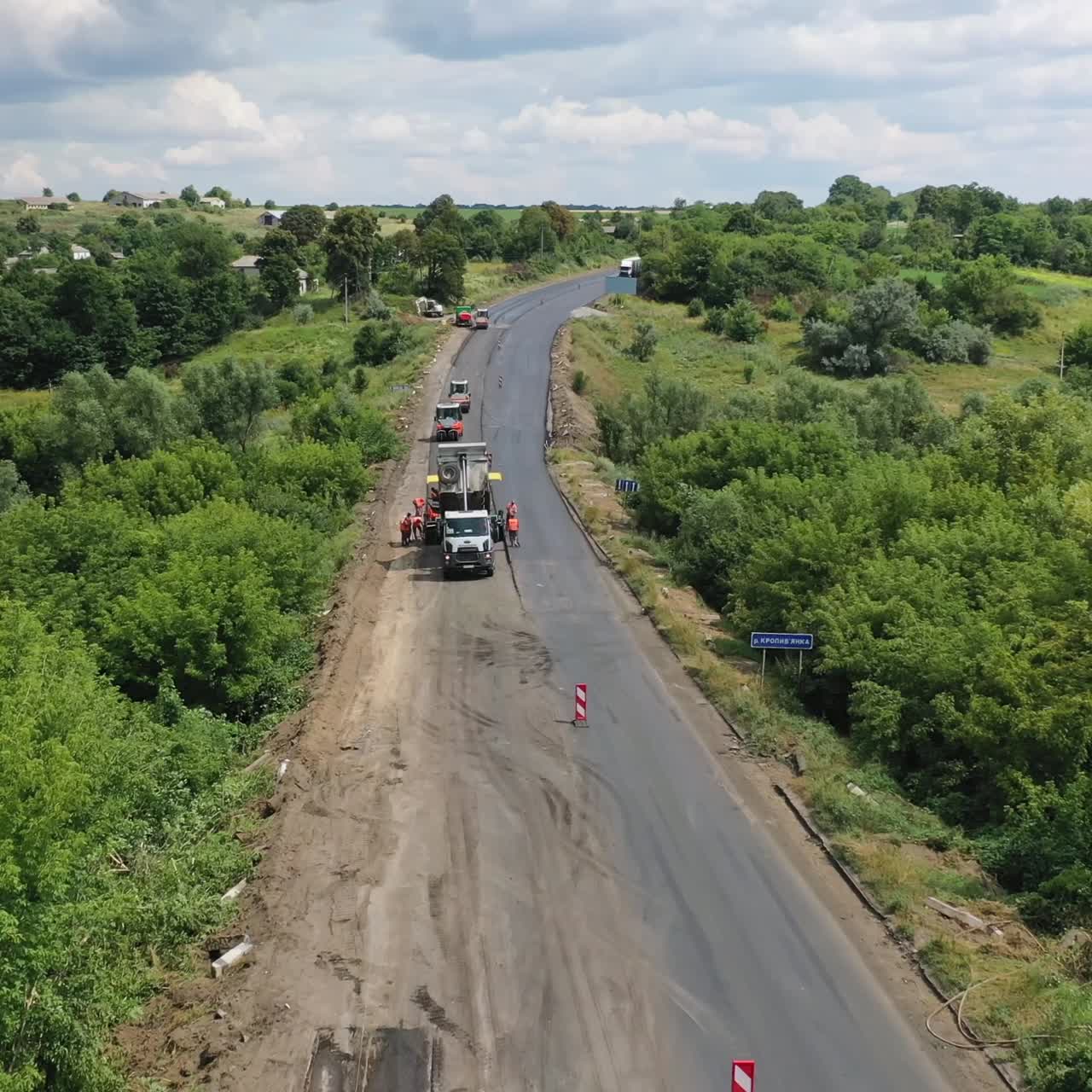 Aerial view of highway construction site