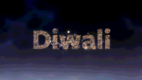 golden diwali text over fireworks exploding against blue textured background