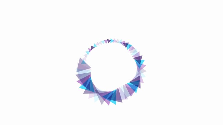 Cerchio rotante astratto composto da triangoli traslucidi blu e viola