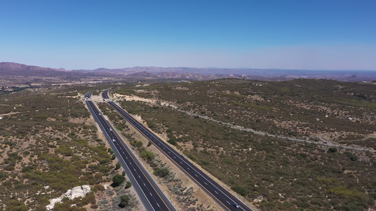 Highway 8 East San Diego County near Jacumba, drone fly-over. Mexico and border fence can be seen in distance.