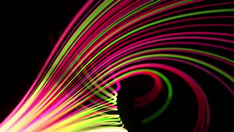 flujo de luz bg en 4k. fondo en bucle abstracto con rastros de luz, flujo de líneas de neón verde rojo amarillo en el espacio se mueven para formar formas en espiral. diseño de movimiento moderno de moda efecto de luz de fondo