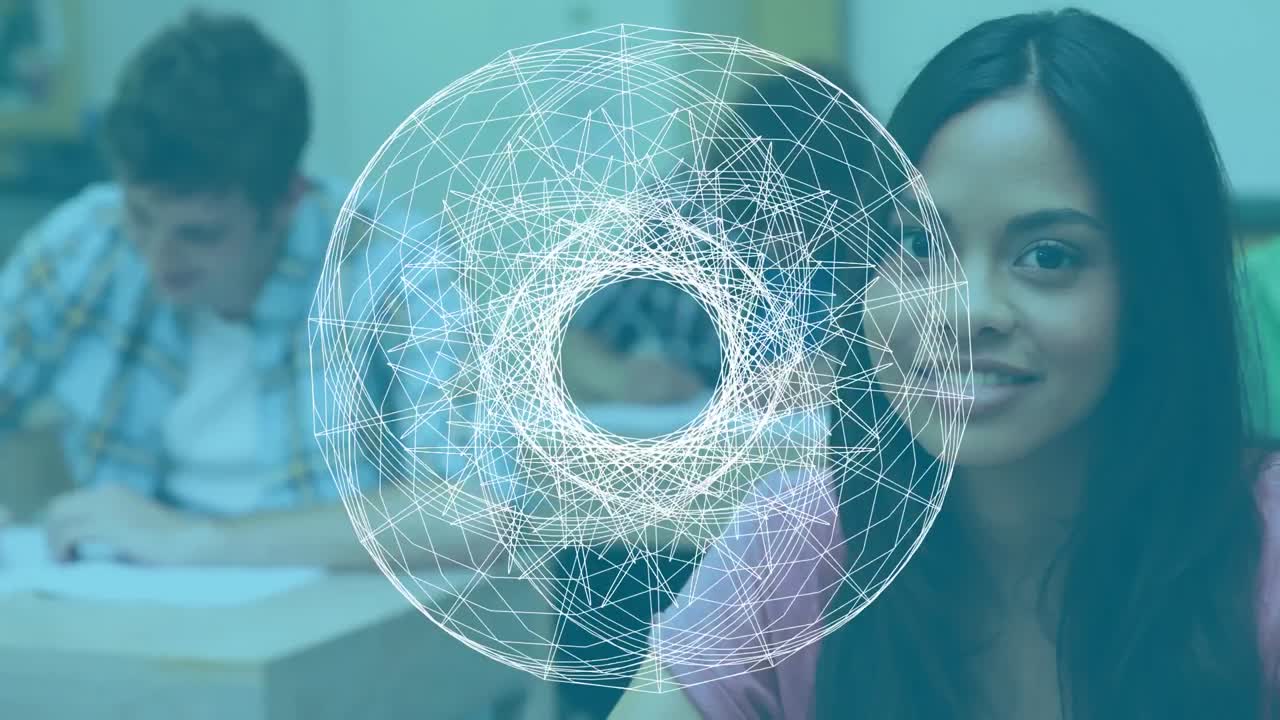 animación de visores girando sobre una estudiante sonriente