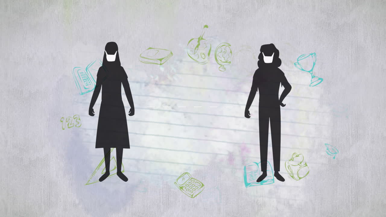 아이콘은 학교 개념 아이콘에 대항하여 사회적 거리를 유지하는 사람들입니다.