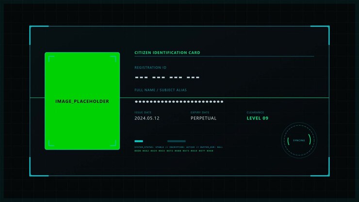 Futuristic Digital Citizen Identification Card Interface with Green Placeholder