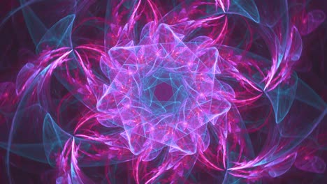 Pinkfarbene,-Facettierte-Fraktale-Kristallblume---Buntes-Rundes-Mandala---Nahtlose-Schleife