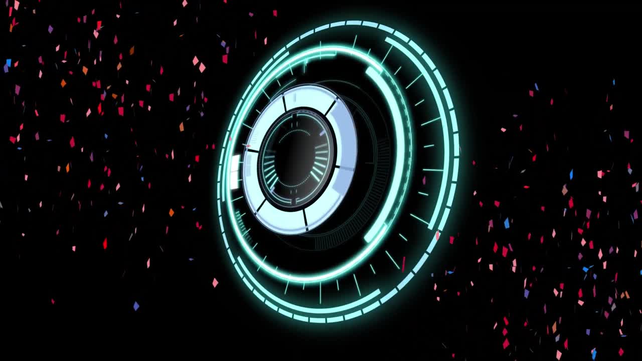 animación de una cerradura de caja fuerte giratoria sobre confeti de colores que cae sobre un fondo negro