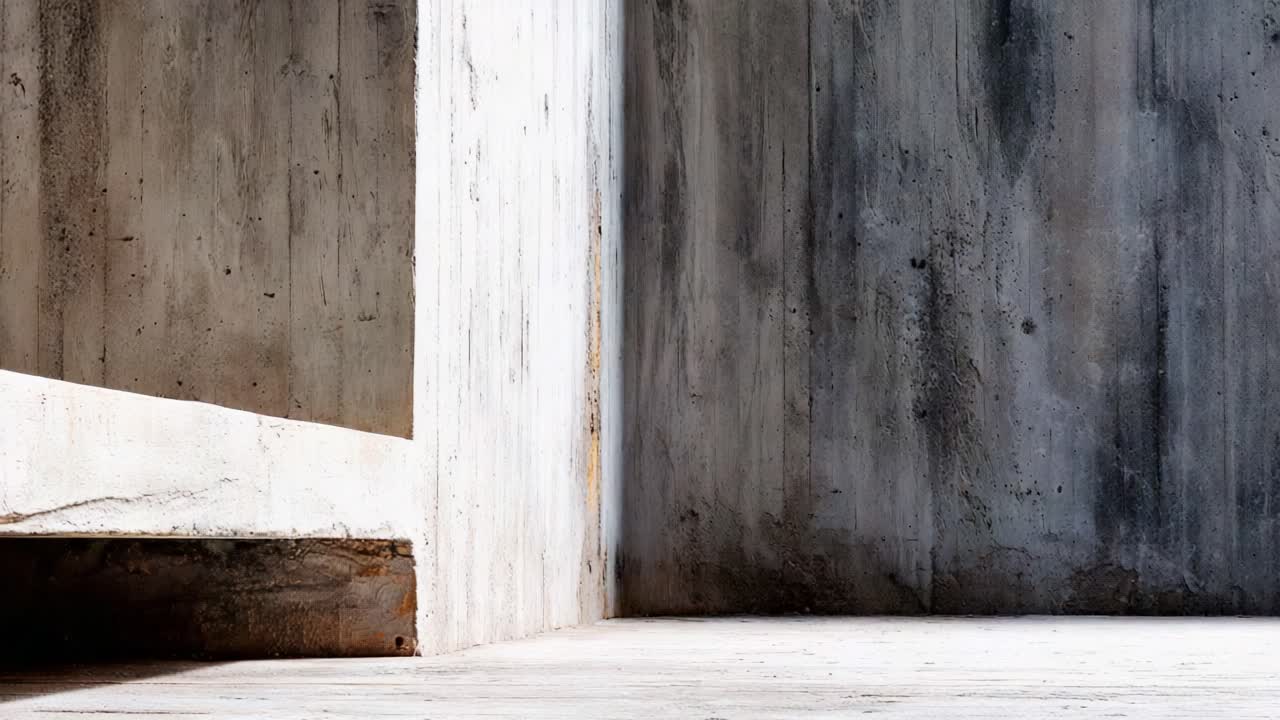 A Minimalist Study of Concrete Walls Showcasing the Texture and Color Variations in a Barren Industrial Space with Intersecting Angles and Shadows